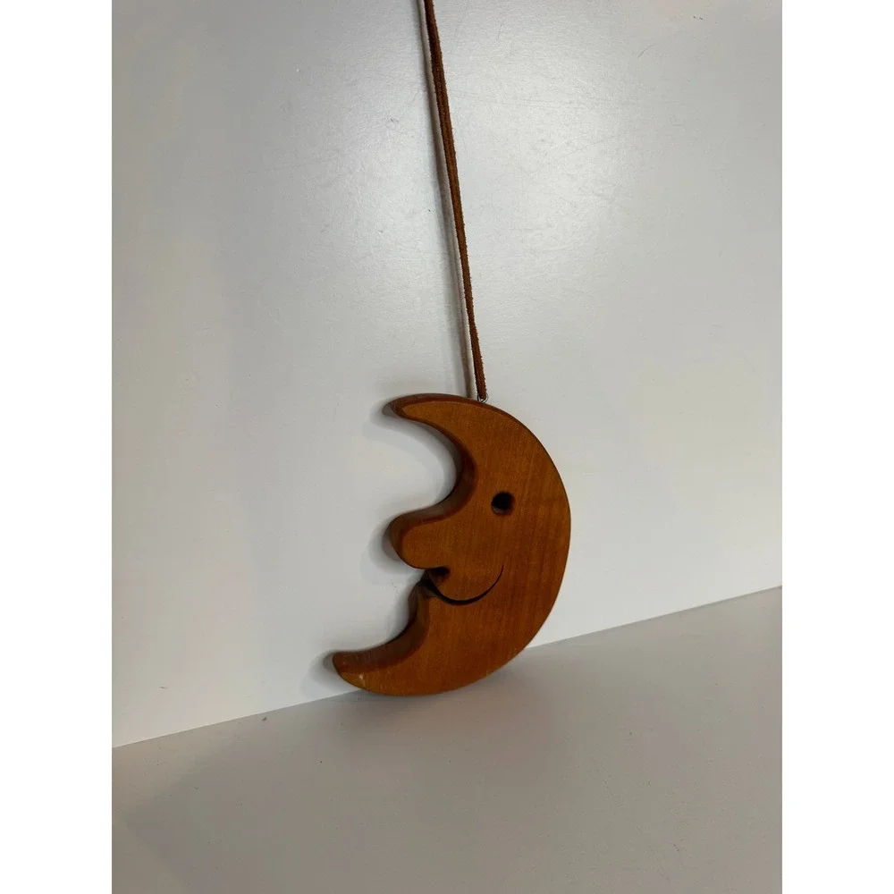 Vintage Celestial Wooden Moon Wall Hanging German Folk Art Boho Decor